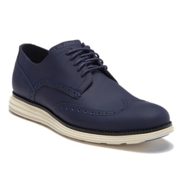 Cole Haan Grand OS Leather Wingtip Navy - Picture 1 of 7